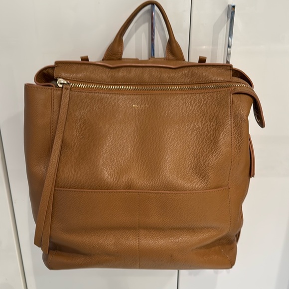 Mina Baie Los Angeles Leather Bag Backpack Travel Work Diaper Camel Tan Large - Picture 2 of 16